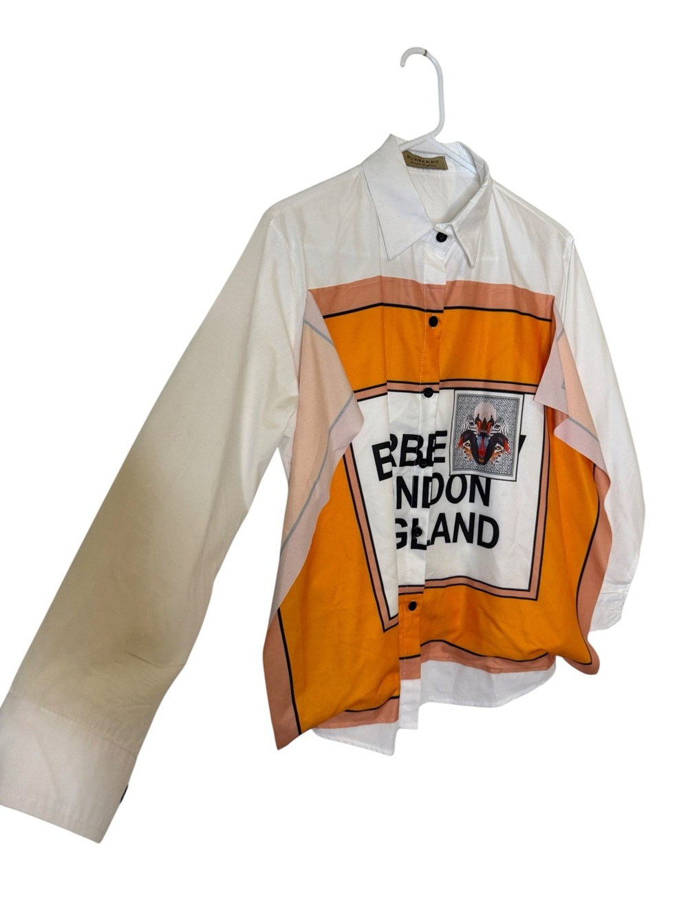 Burberry White And Orange Panel Graphic Button-Down Shirt View 3